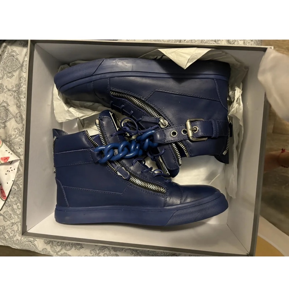 Giuseppe Zanotti Blue Chain Lace Up Blue High Top Sneakers - Size 10